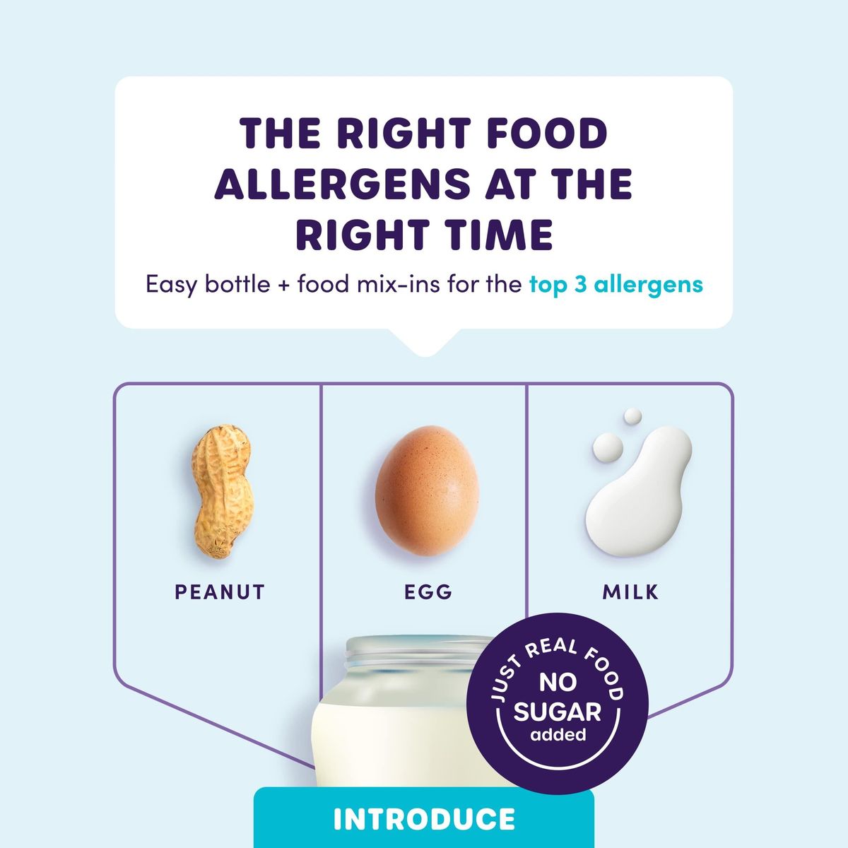 Ready Set Food | Early Allergen Introduction Mix-ins for Babies 4+ Mo | Stage 1 - 30 Days | Top 3 Allergens - Organic Peanut Egg Milk | Safe Easy Effective | For Bottle or Food | ReadySetFood