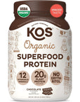 KOS Vegan Protein Powder Erythritol Free, Chocolate - Organic Pea Protein Blend, Plant Based Superfood Rich in Vitamins & Minerals - Keto, Dairy Free - Meal Replacement for Women & Men, 28 Servings