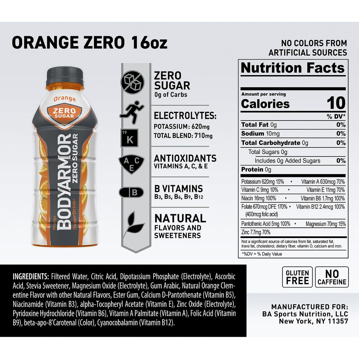 BODYARMOR ZERO Sugar Orange Sugar Free Sports Drink  LowCalorie Hydration  Natural Flavors with Potassium Packed Electrolytes Antioxidants and Bvitamins 16 fl oz pack of 12