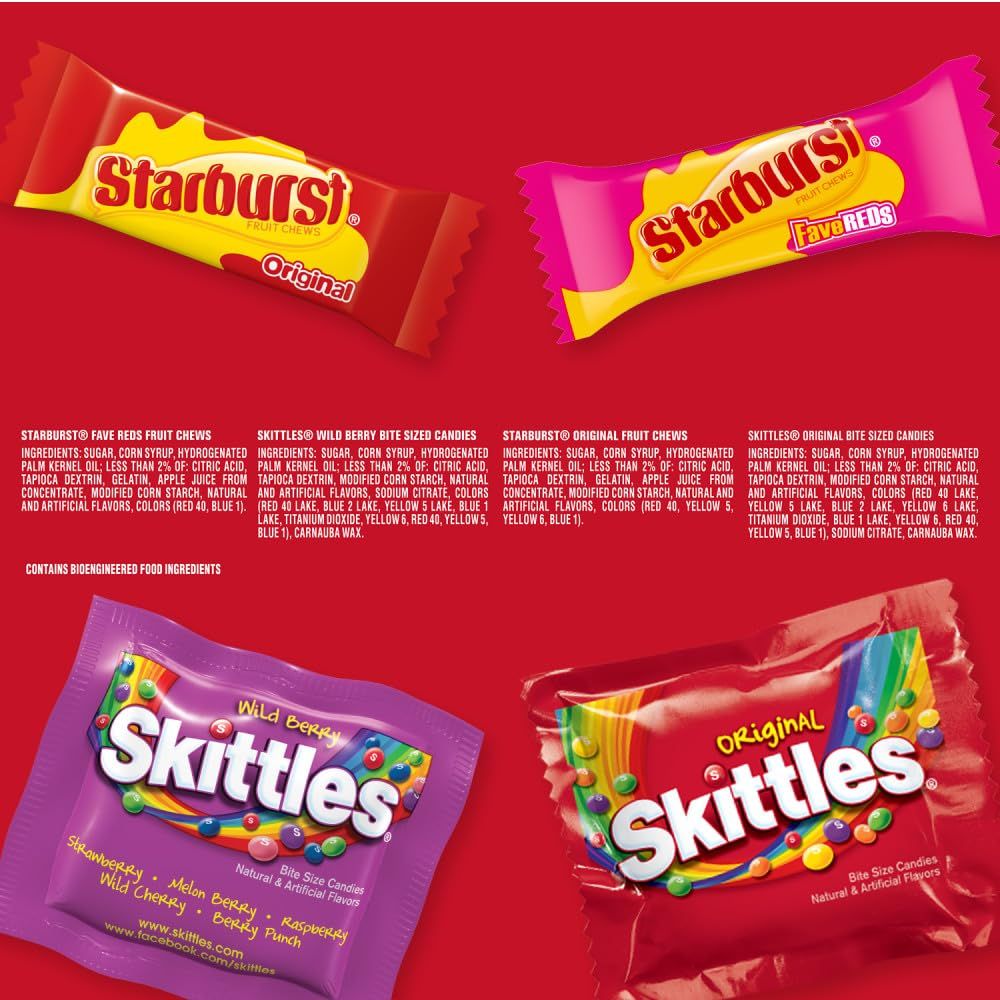 SKITTLES Original SKITTLES Wild Berry  STARBURST Original and STARBURST FaveReds Fun Size Chewy Candy Variety Bag 3228 Oz Jumbo Pack