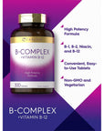 Carlyle B Complex Vitamin with B12 | 300 Tablets | High Potency Formula | Vegetarian and Non-GMO Supplement