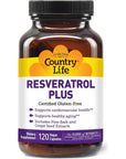 Country Life Resveratrol Plus, Supports Cardiovascular Health - 120 Vegan Capsules