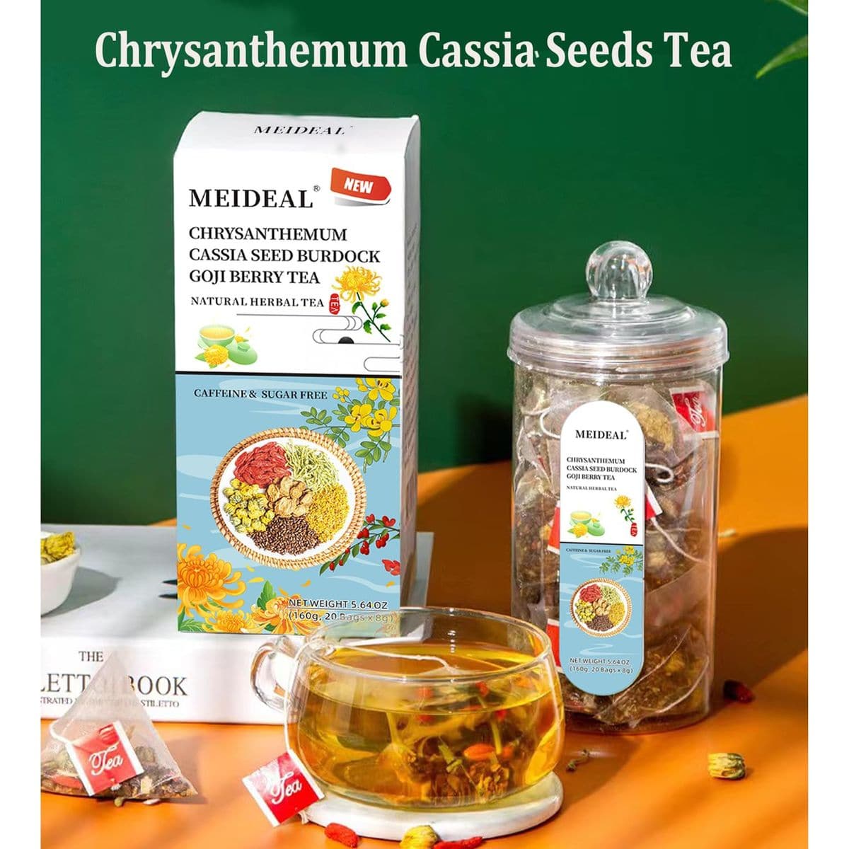 Meideal Chrysanthemum Cassia Seed  Burdock Goji Berry Tea  Liver Cleanse  Detox Herbal Tea Bags  20 Count  Vegan SugarFree  CaffeineFree ONE BOX