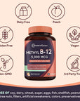 Doctor's Recipes Vitamin B12, Methylcobalamin 5000 mcg 90 Fast Dissolve Tablets, Natural Peach Flavor, Vegan Methyl, Energy Metabolism & Nervous System