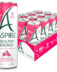 Aspire Strawberry Watermelon Healthy Energy Drink with Low Caffeine No Sugar Carbs and Keto Friendly 12 Pack