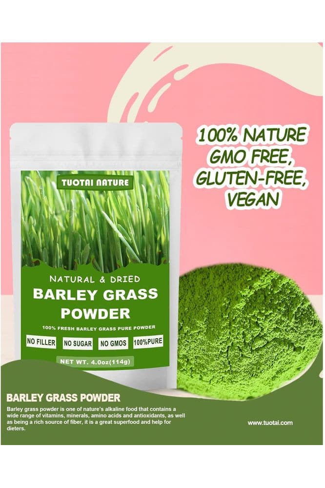 Premium Barley Grass Powder, 4.0oz (114g), 100% Natural Barley Grass Powder Rich in Antioxidants, Amino Acids and Protein, No Gmo, No Additives, Vegan