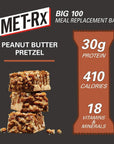 MET-Rx Big 100 Colossal Protein Bars, Great as Healthy Meal Replacement, Snack, and Help Support Energy, Peanut Butter Pretzel, With Vitamin A, Vitamin C, and Zinc, 100 g, (Pack of 9)