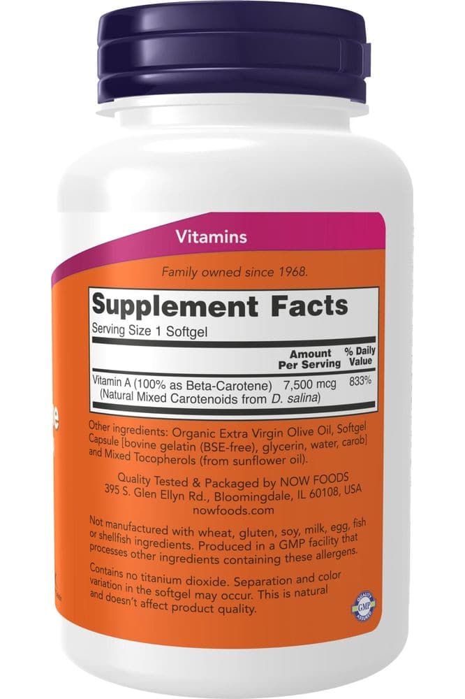 NOW Supplements, Natural Beta Carotene 25,000 IU, Essential Nutrition, 180 Softgels