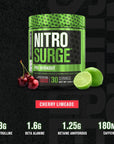 NITROSURGE Pre Workout Supplement - Endless Energy, Instant Strength Gains, Clear Focus, Intense Pumps - Nitric Oxide Booster & Preworkout Powder with Beta Alanine - 30 Servings, Cherry Limeade