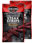 Jack Links Steak Strips Beef Jerky Original Flavor Snack Bags Extra Thick Cut Protein Snacks Ready to Eat  9g of Protein and 70 Calories Per Serving Made with Premium Beef 8 Ounce Pack of 2