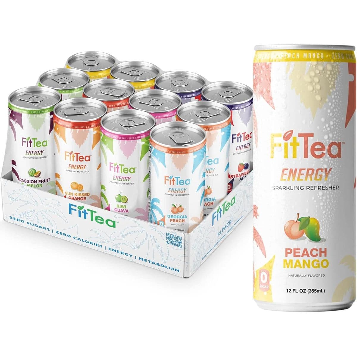 FitTea Healthy Energy Drink Variety Pack 12 Fl Oz - Sparkling Refresher (12 Pack)