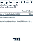 Vital Nutrients - Lysine - Supports Immune Function and Normal Arginine Levels - Supports Calcium Absorption - 100 Vegetarian Capsules per Bottle - 500 mg