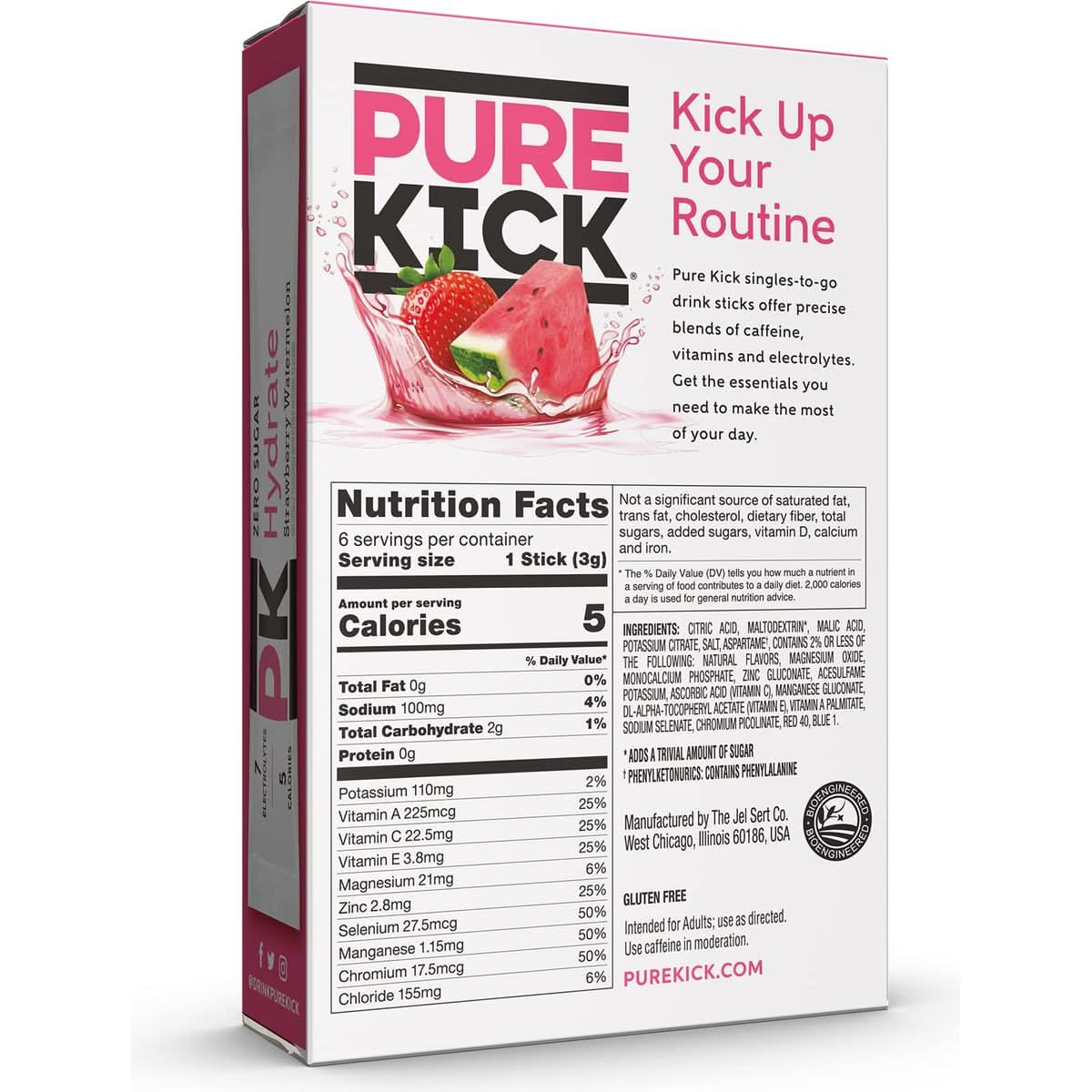 Pure Kick Hydration Singles To Go Drink Mix Strawberry Watermelon Includes 12 Boxes with 6 Packets in each Box 72 Total Packets