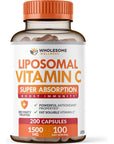 Liposomal Vitamin C Capsules (200 Pills 1500mg Buffered) High Absorption VIT C, Immune System & Collagen Booster, High Dose Fat Soluble Immunity Support Ascorbic Acid Supplement, Natural Vegan