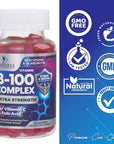 Super B Complex Gummies with Vitamin C & Folic Acid, Extra Strength Vitamin B Gummy Supplement with Niacin, B6, Folic Acid, B12, Biotin, Nature's Energy Immune Support Supplements - 60 Gummies