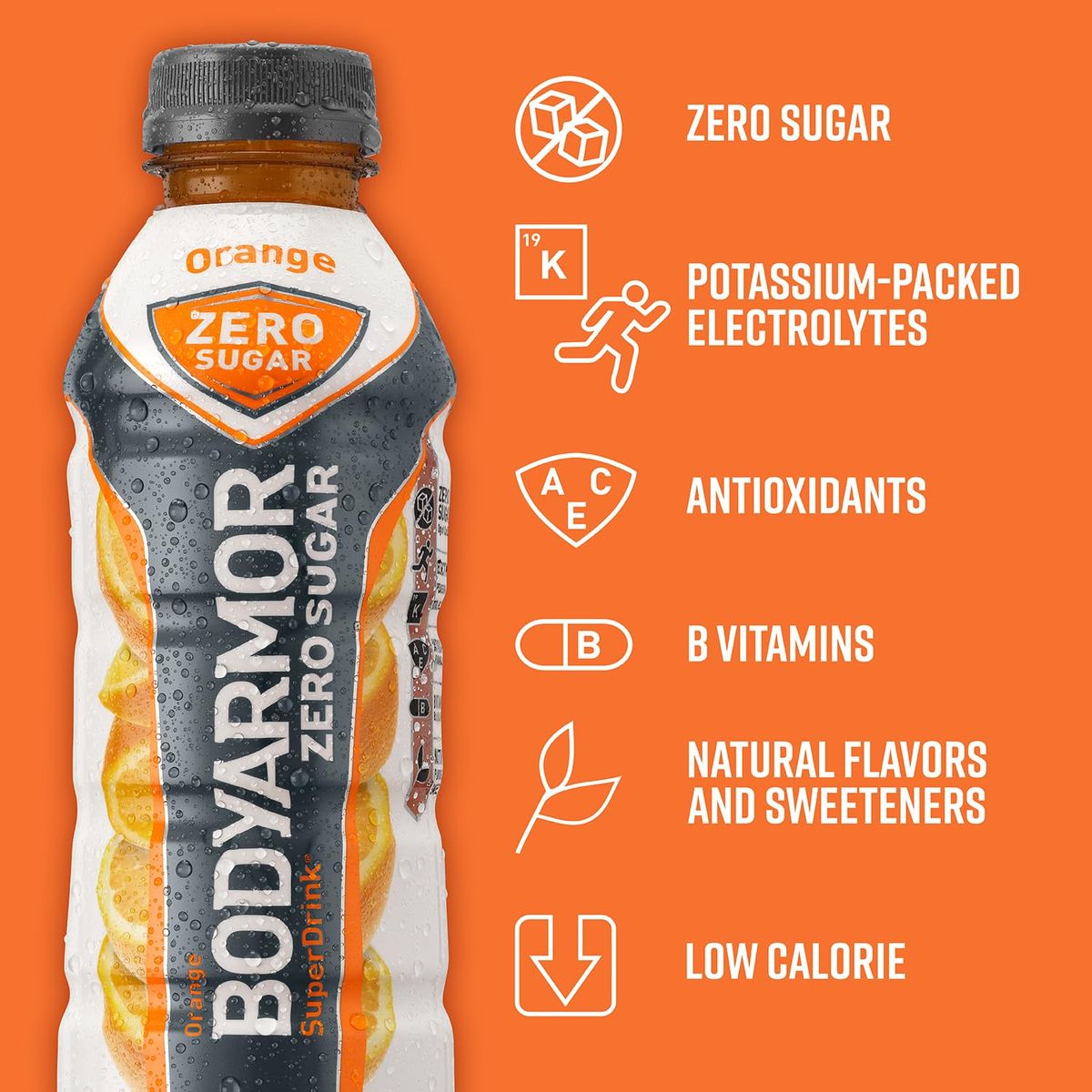 BODYARMOR ZERO Sugar Orange Sugar Free Sports Drink  LowCalorie Hydration  Natural Flavors with Potassium Packed Electrolytes Antioxidants and Bvitamins 16 fl oz pack of 12