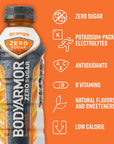 BODYARMOR ZERO Sugar Orange Sugar Free Sports Drink  LowCalorie Hydration  Natural Flavors with Potassium Packed Electrolytes Antioxidants and Bvitamins 16 fl oz pack of 12