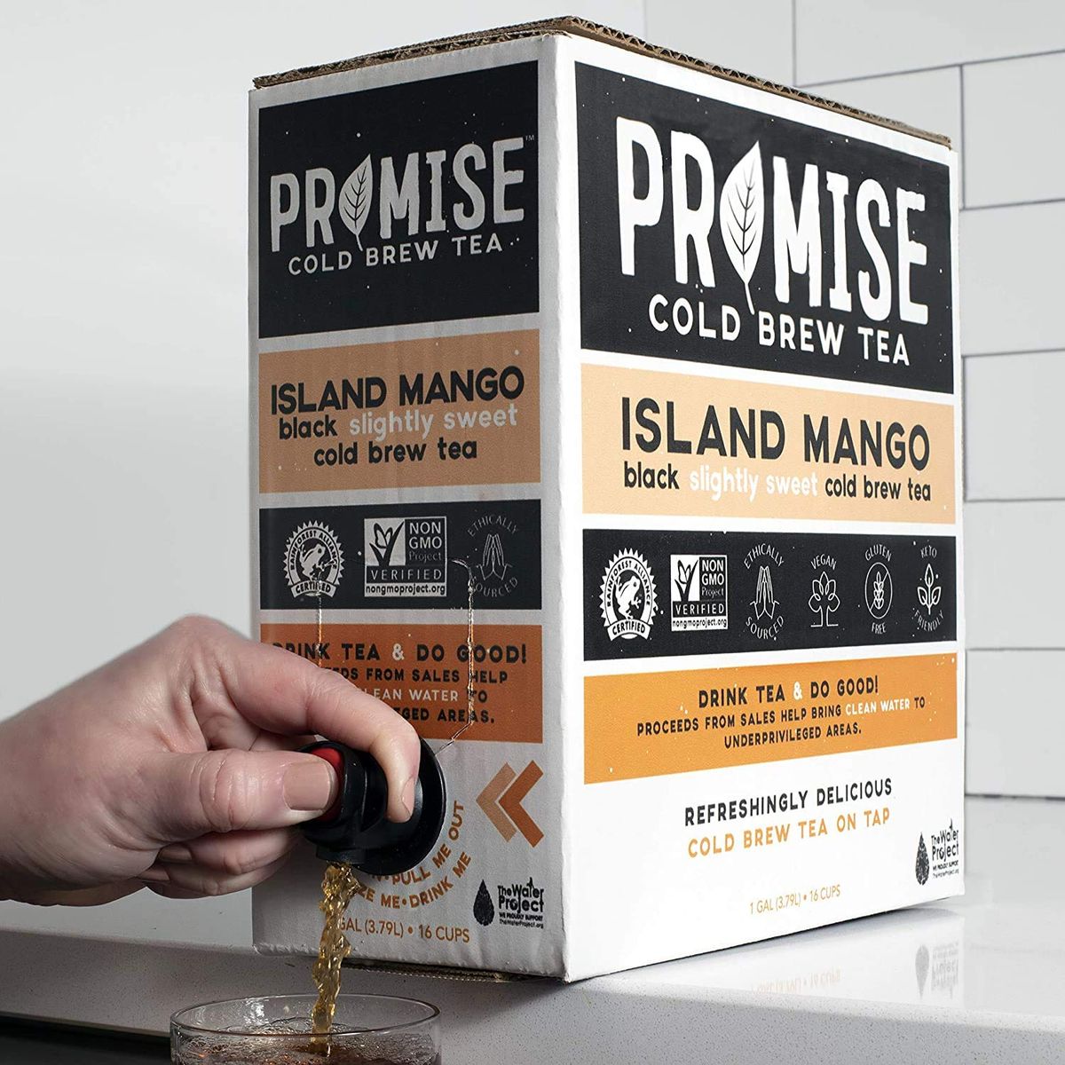 Promise Beverages Slightly Sweet Island Mango Cold Brew Tea On Tap 1 Gallon  128 fluid ounces Rainforest Alliance Certified Bag In Box Liquid Ready To Drink Sweetened with Stevia