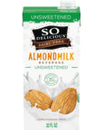 So Delicious Dairy Free ShelfStable Almond Milk Unsweetened Vegan NonGMO Project Verified 1 Quart Pack of 6