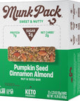 Munk Pack Nut & Seed Bar Pumpkin Seed Cinnamon Almond | 1g Sugar, Low Carb & Keto, 7g Protein | Gluten Free, Plant Based, Zero Added Sugar | Sweet & Nutty Breakfast & Snack Bars | 12 Count