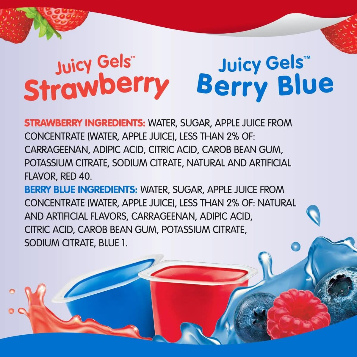 Snack Pack Strawberry  Berry Blue Flavored Juicy Gels 12 Count Snack Cups