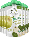 Amazon Brand - Mama Bear Organic Baby Food, Stage 2, Apple, Pear, Spinach, 4 Ounce Pouch (Pack of 12)