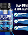 Nitric Oxide Supplement L Arginine Extra Strength - Citrulline Malate, AAKG, Beta Alanine - Premium Muscle Supporting Nitric Booster for Strength & Energy to Train Harder - 60 Capsules