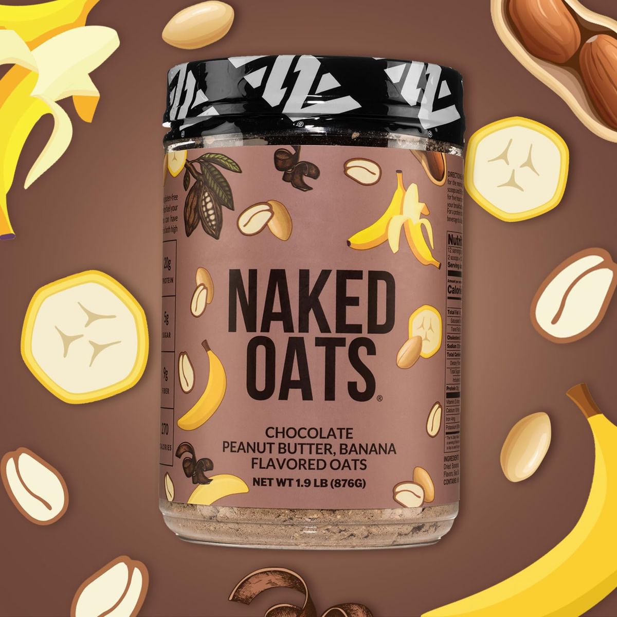 Naked Oats  Chocolate PB Banana Overnight Oats 20g GrassFed Protein GlutenFree Oatmeal Instant Breakfast or Shake High Protein Oatmeal High Fiber Breakfast Shake Non GMO No Soy  12 Servings