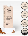 Mooala Organic Simple Almond Milk 32oz  3 Ingredient Shelf Stable No Gums No Oils No Fillers Unsweetened NonGMO No Additives Dairy Free Plant Based Milk 6 pack