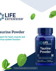 Life Extension Taurine Powder 750 mg - Pure Amino Acid Supplement for Heart, Liver, Nerve & Brain Health Support - Unflavored, Non-GMO, Gluten Free, Vegetarian - 382 servings, 10.58 Ounce