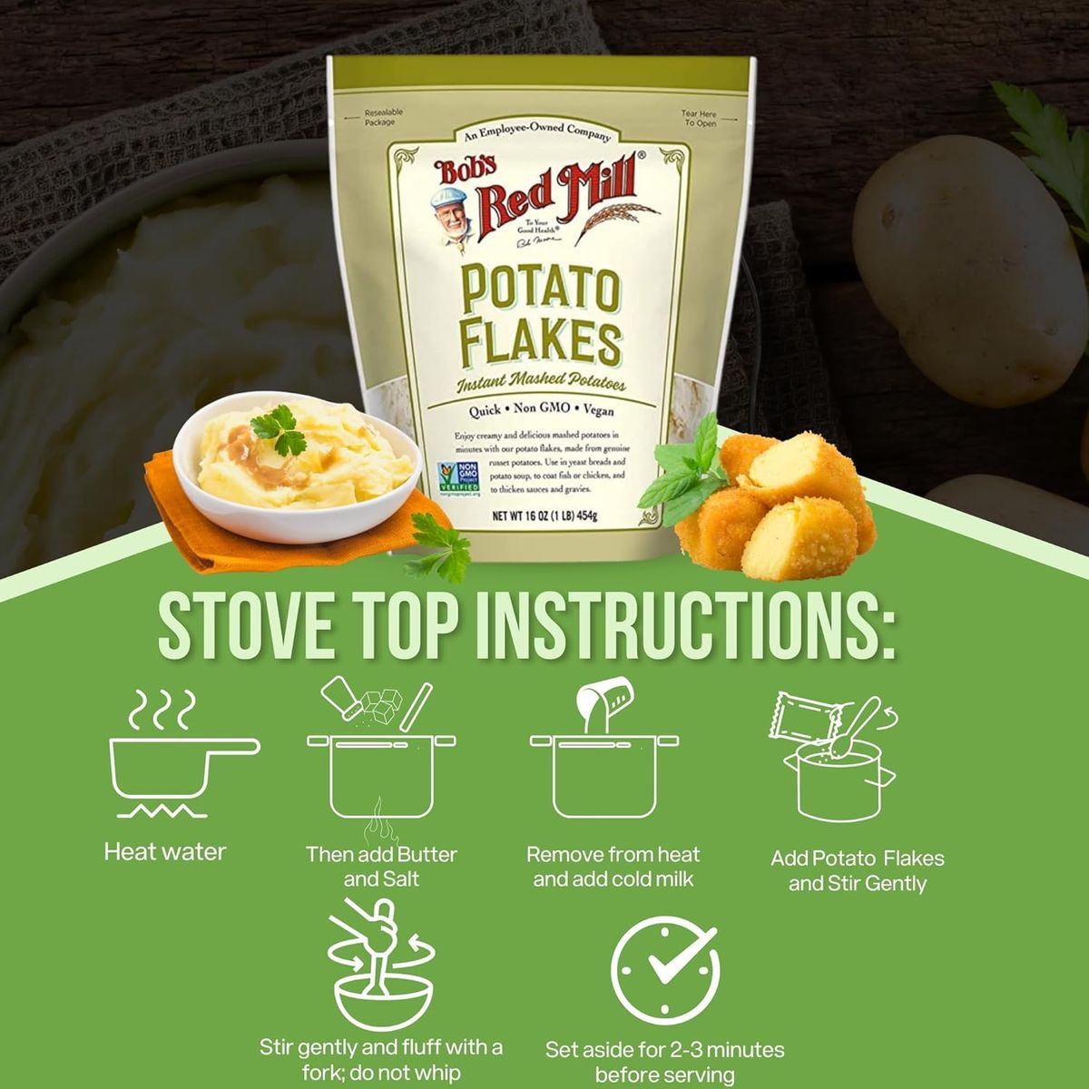 Creamy Potato Flakes Bundle Includes One16 oz Resealable Bag of Bobs Red Mill Potato Flakes Instant Mashed Potatoes  CreateAndBundle Sticker