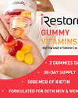 iRestore Vitamins Hair Gummies - Vegan Biotin Gummies for Hair Growth, Hair Skin and Nails Gummies with Vitamin C & E, Coconut Oil, Turmeric - Vitamins Gummy for Men & Women