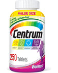 Centrum Multivitamin for Women, Multivitamin/Multimineral Supplement with Iron, Vitamin D3, B Vitamins and Antioxidant Vitamins C and E, Tablet, Gluten Free, Non-GMO Ingredients - 250 Count