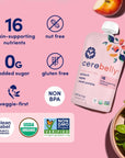 Cerebelly Baby Food Pouches - Organic Veggie Purees Variety Pack (4 oz, Pack of 8) Toddler Snacks - 16 Brain-supporting Nutrients - Healthy Snacks, Gluten-Free, BPA-Free, Non-GMO