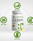 Ultra Strength CLA 3000mg | 240 Softgels, Active Conjugated Linoleic Acid from Non-GMO Safflower Oil, Non-Stimulating, Supports Weight Management | Lean Muscle Mass