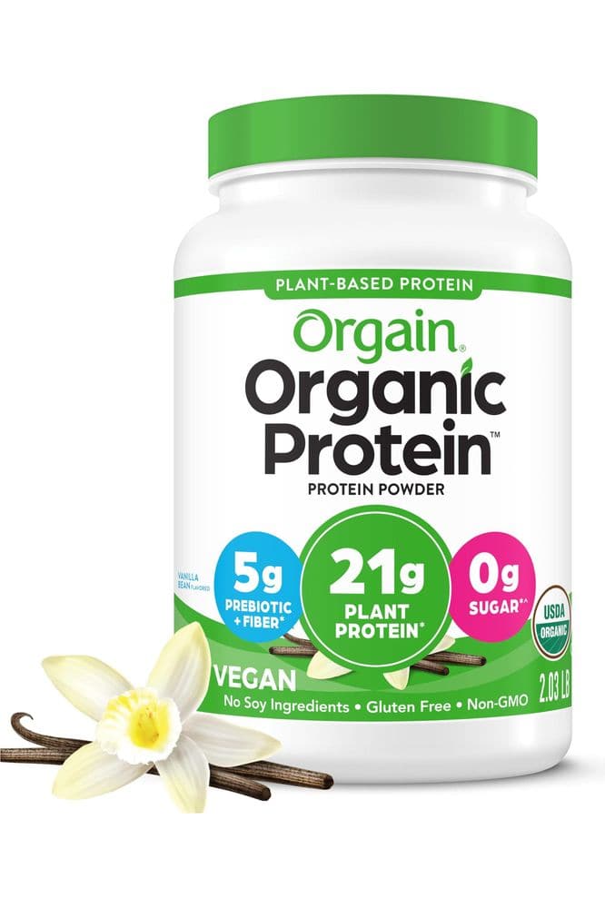 Orgain Organic Vegan Protein Powder, Vanilla Bean - 21g Plant Based Protein, Gluten Free, Dairy Free, Lactose Free, Soy Free, No Sugar Added, Kosher, For Smoothies &amp; Shakes - 2.03lb