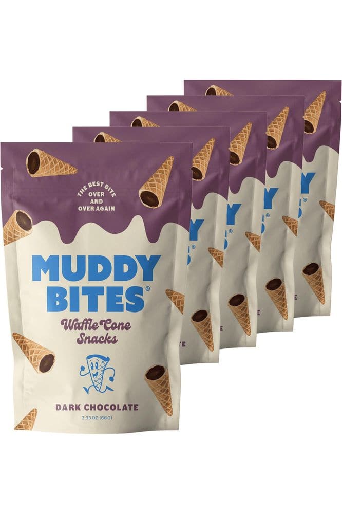 Muddy Bites Waffle Cone Snacks Chocolate Filled Bite Sized Cones (Dark Chocolate, 5 Bags)