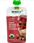 Sprout Organic Baby Food, Stage 2 Pouches, Apple Oatmeal Raisin with Cinnamon, 3.5 Oz Purees (Pack of 12)