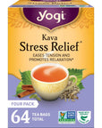 Yogi Tea Kava Stress Relief Tea  16 Tea Bags per Pack 4 Packs  Made with Organic CaffeineFree Relaxing Tea  Includes Carob Pod Indian Sarsaparilla Root Cinnamon Bark Ginger Root  More