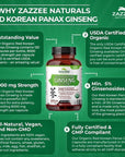 Zazzee USDA Organic Red Korean Panax Ginseng 20:1 Extract - 120 Vegan Capsules