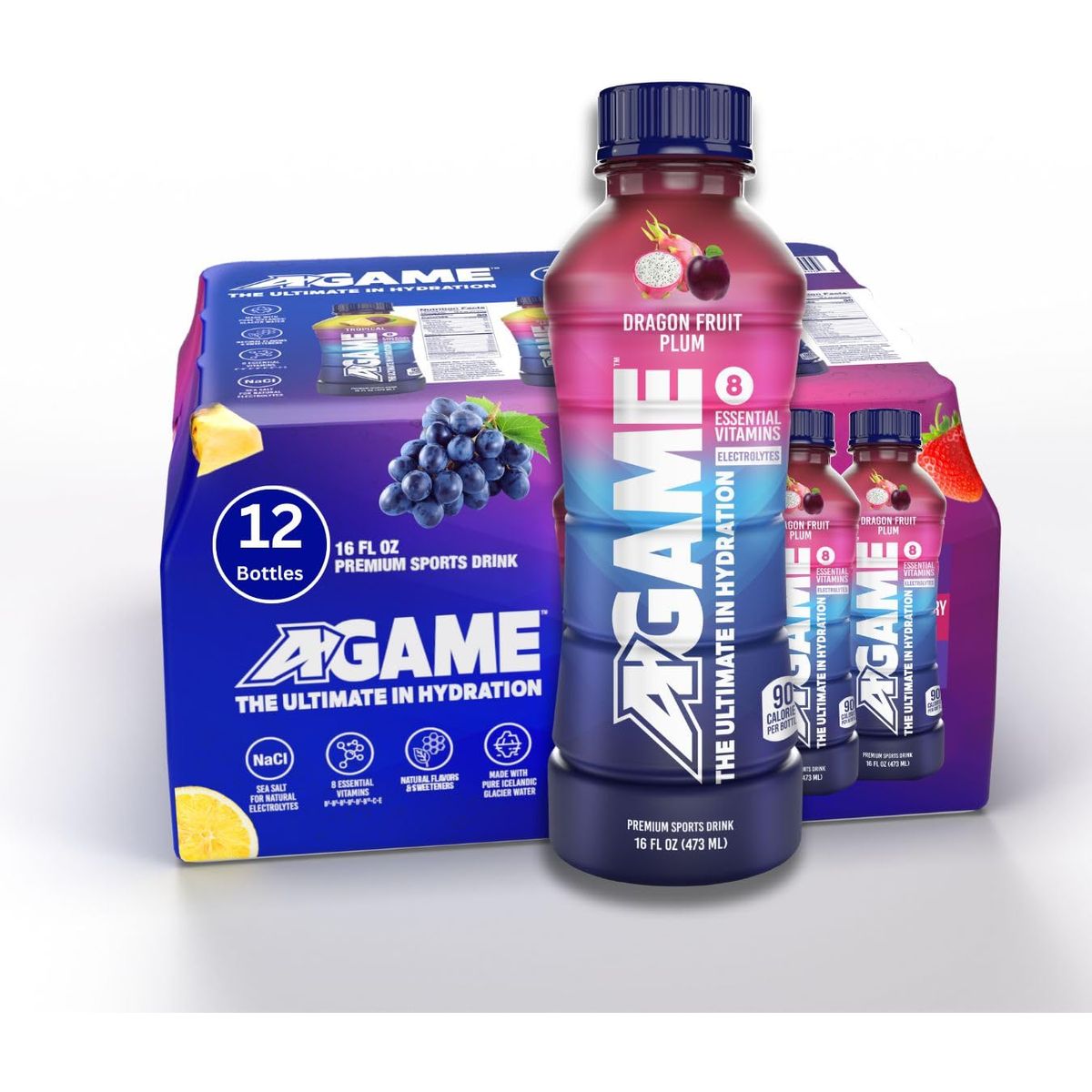 AGAME Sports Drink Dragon Fruit Plum The Ultimate Hydration Sports Beverage for Athletes 8 Essential Vitamins including B C  E plus Natural Sea Salt Electrolytes All Natural Flavors  Sweeteners Gluten Free 169 Fl Oz Pack of 12