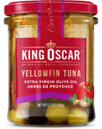 King Oscar Yellowfin Tuna Fillets in Extra Virgin Olive Oil Herbs de Provence 67Ounce Glass Jars Pack of 6