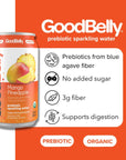 GoodBelly Organic Prebiotic Sparkling Water  Mango Pineapple  Zero Added Sugar  Low Calorie  Supports Gut Health  12 pack