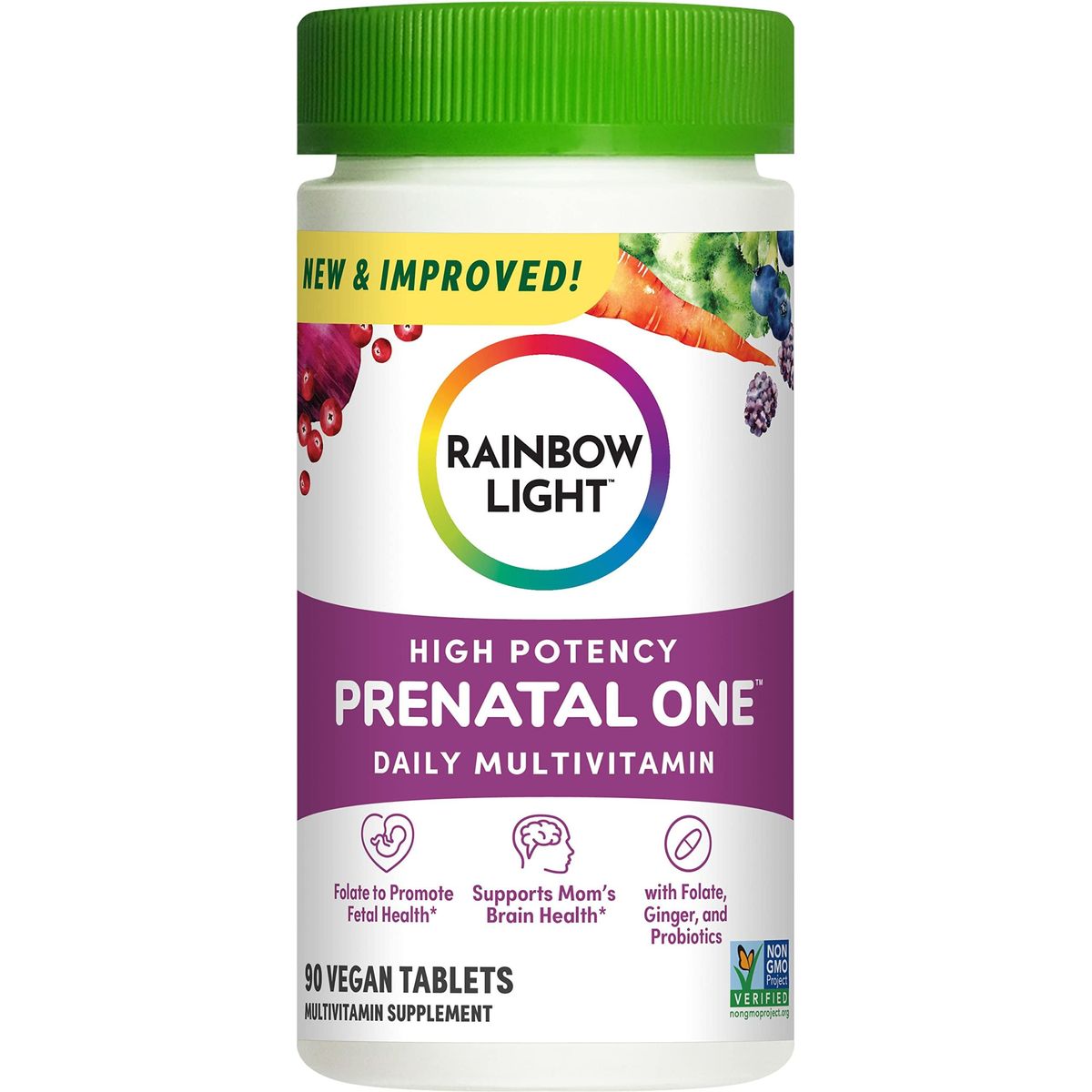 Rainbow Light High-Potency Prenatal One Multivitamin, Prenatal Health Multivitamin Supports Mom&#39;s Health and Baby&#39;s Development, With Vitamin C, Vegan, 90 Count