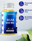 Vitamatic BCAA Gummies - Branch Chain Amino Acid Supplements - Peach Flavor - 600mg per Serving - 60 Vegan Pectin Based Gummies (1 Bottle)