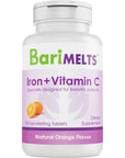 BariMelts Iron with Vitamin C, Dissolvable Bariatric Vitamins for WLS Patients Including Gastric Bypass and Sleeve Gastrectomy, Natural Orange Flavor - 90 Fast Melting Tablets