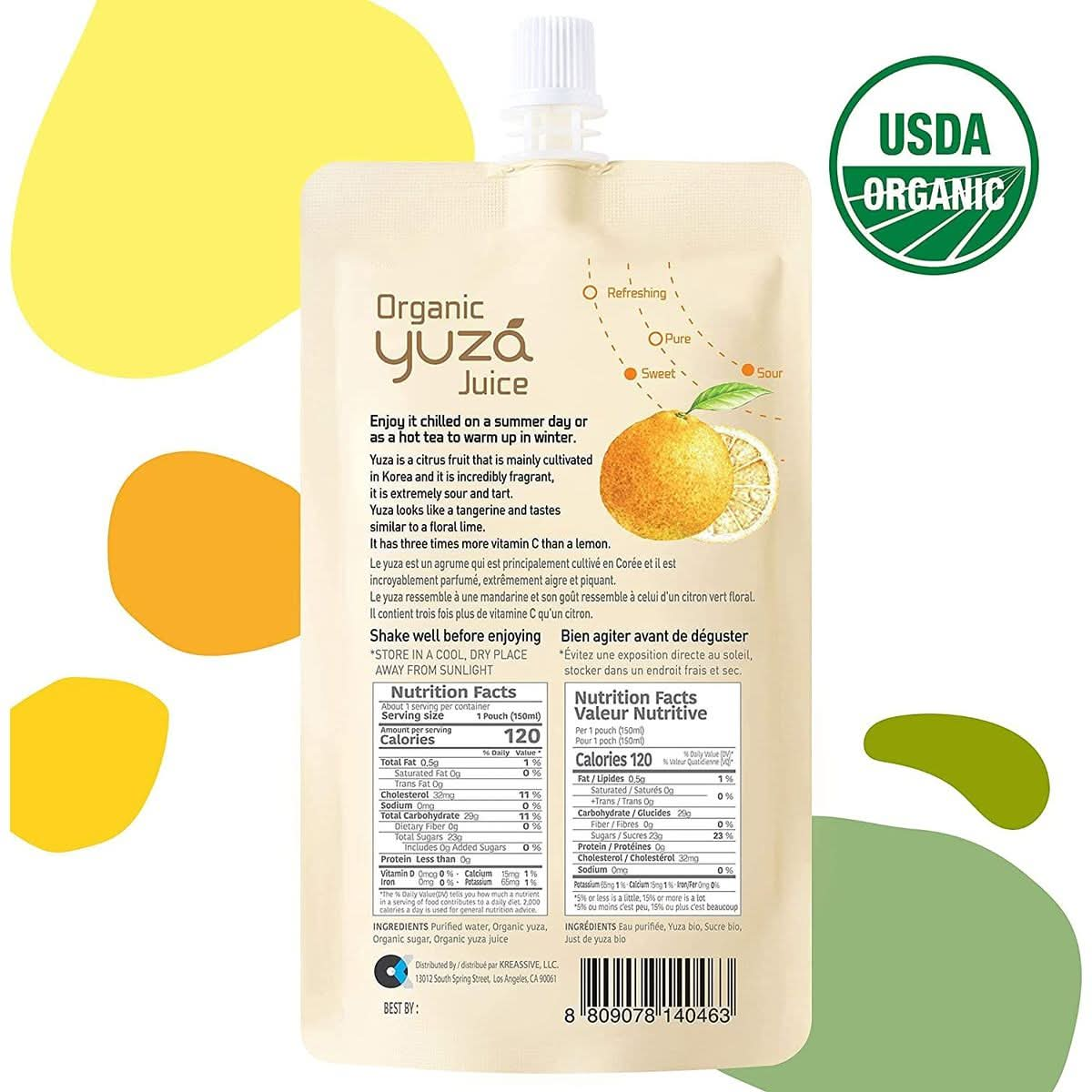 USDA Organic Yuzu Citron Juice  24 Pouches  Ready to Drink ONTHEGO Vegan Kids Juice Yuzu Beverage Rich in Vitamin C Korean Honey Citron Tea by Yuza