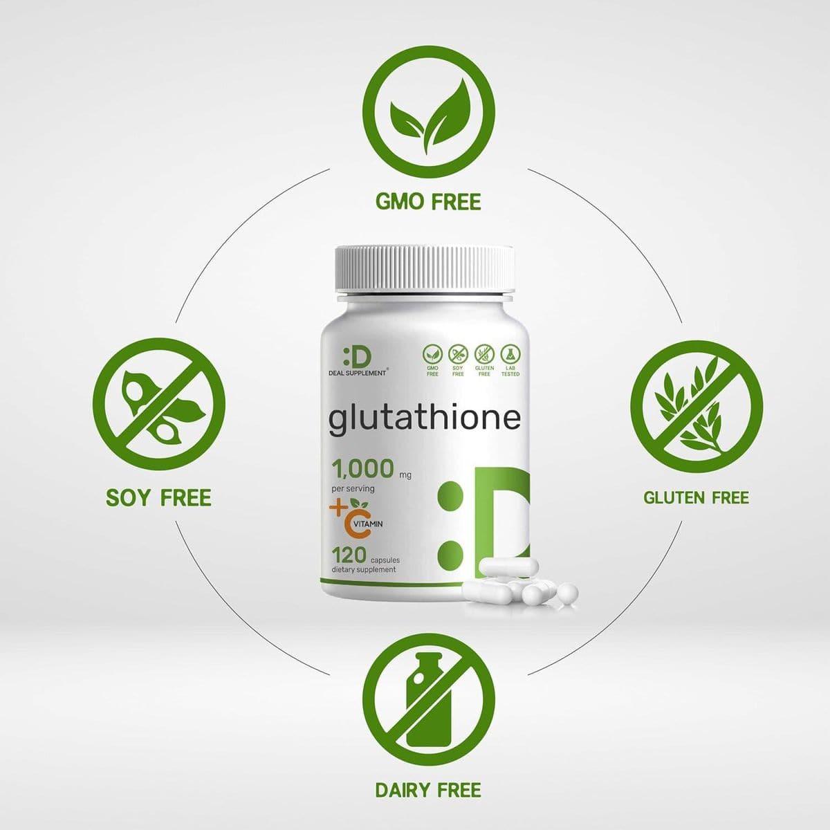 Glutathione Supplement 1,000mg Per Serving - Plus Vitamin C 500mg - 120 Capsules