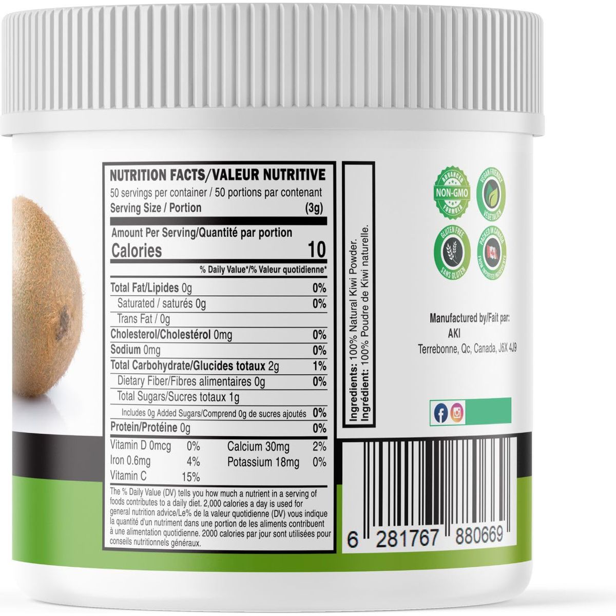 AKI KIWI Powder 529Oz150G Good In Nutrients  Vitamins Ideal Light Green Food Coloring for Protein Smoothies Juice Glazing Yogurt Popsicles or Desserts  GLUTENFREE VEGAN