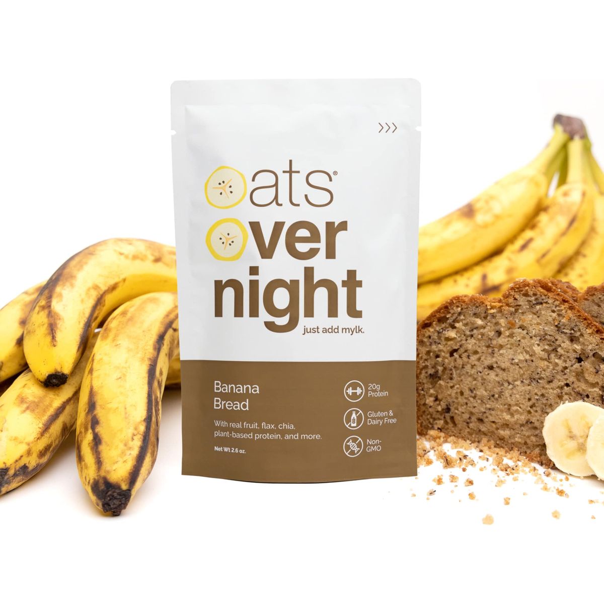 Oats Overnight Banana Bread  Vegan Overnight Oats with 20g Protein High Fiber Breakfast Protein Shake  Gluten Free Oatmeal Non GMO High Protein Oatmeal 26 oz per meal 8 Pack